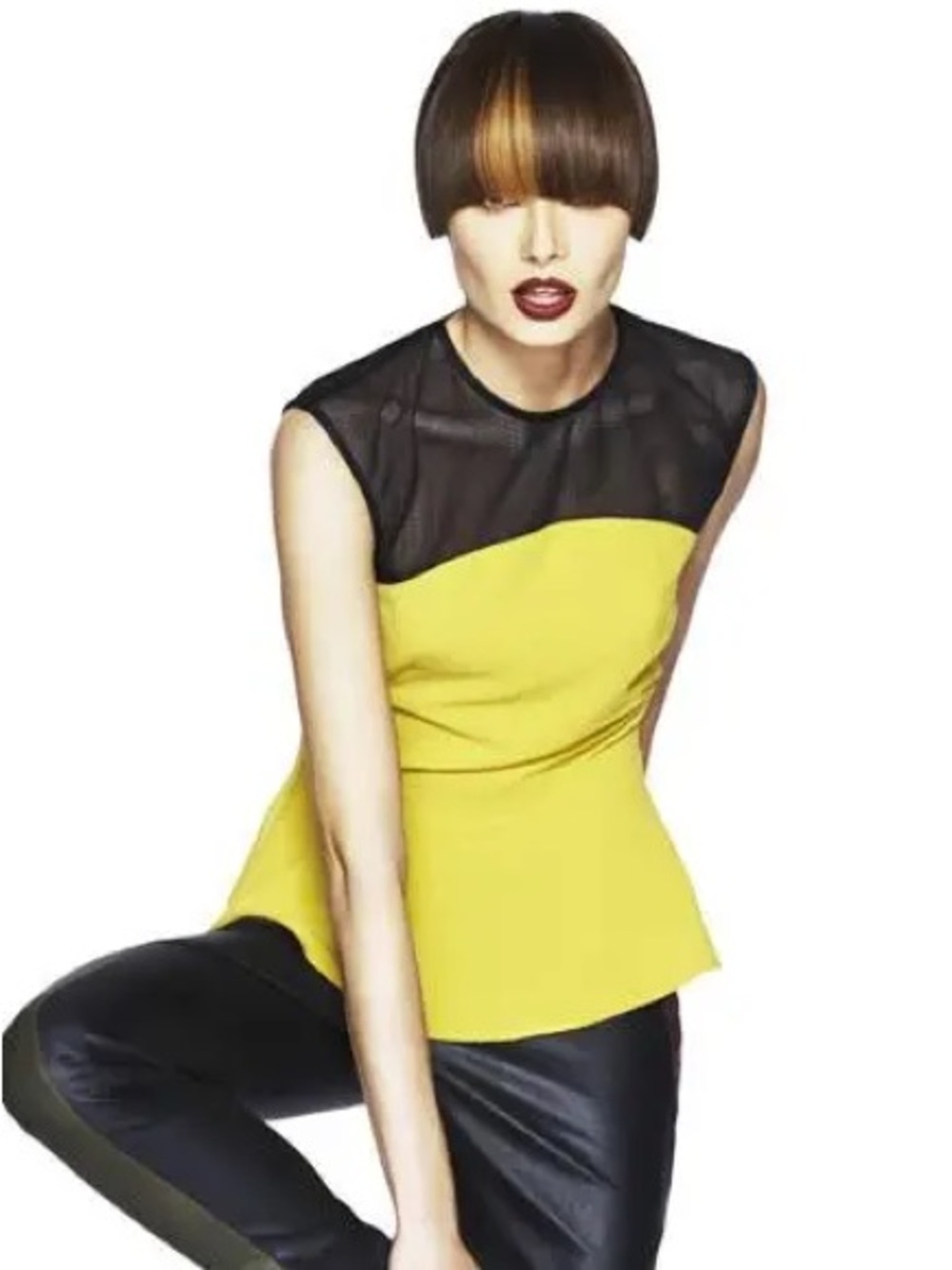 H&M Chartreuse And Black Mesh Peplum Top